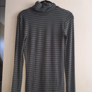 Olive Green Striped Turtleneck